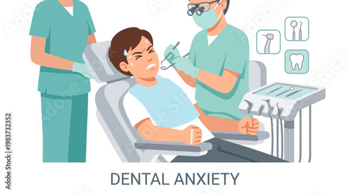 A dentist in a clinic examines a patient experiencing medical discomfort