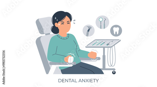 A woman experiences medical discomfort during a dental examination at a clinic.