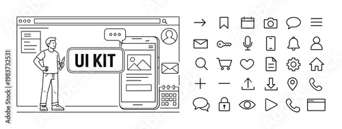 UI kit designer creating a mobile app interface with various icons