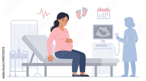 Pregnant woman experiences medical discomfort during ultrasound examination