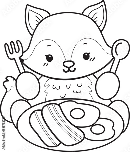 Coloring pages of Cute set of Fox sticker with activity. Outline of Fox with variation of activity