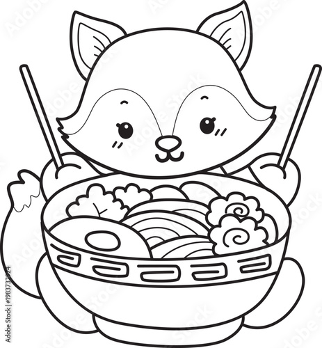 Coloring pages of Cute set of Fox sticker with activity. Outline of Fox with variation of activity