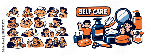 Diverse people engaging in daily personal hygiene and self-care routines
