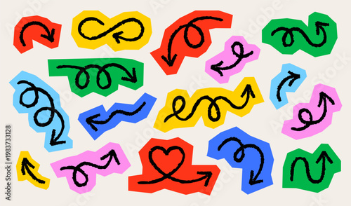 Bild auf Leinwand Colorful sketch arrow set in cutout collage style