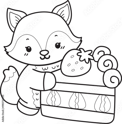 Coloring pages of Cute set of Fox sticker with activity. Outline of Fox with variation of activity