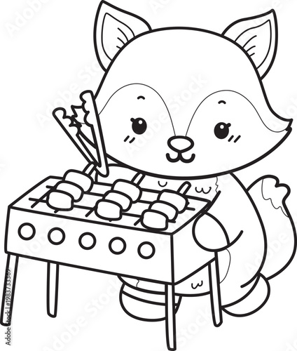 Coloring pages of Cute set of Fox sticker with activity. Outline of Fox with variation of activity