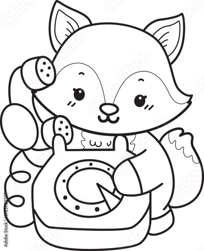 Coloring pages of Cute set of Fox sticker with activity. Outline of Fox with variation of activity