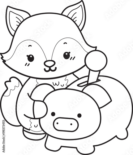 Coloring pages of Cute set of Fox sticker with activity. Outline of Fox with variation of activity