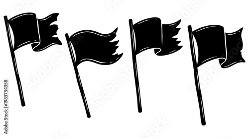 Set of hand drawn black flags fluttering in the wind captured in a clean vector graphic design for your projects
