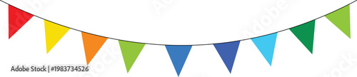 Photos Colorful triangular bunting flags on white string for festive decoration