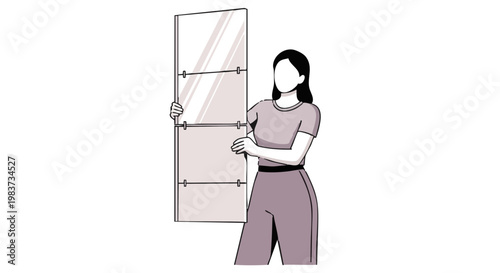 Minimalist illustration of woman holding facade panel for construction or renovation