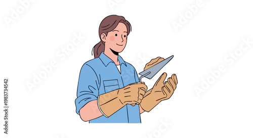 Female construction worker with trowel and gloves vector illustration