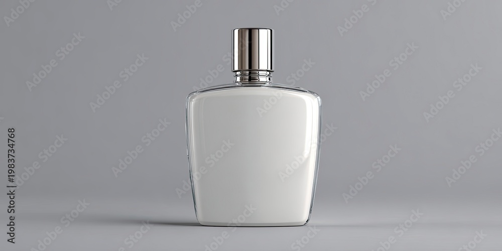 Obraz premium Elegant White Perfume Bottle with Silver Cap on Gray Surface