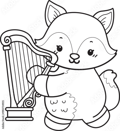 Coloring pages of Cute set of Fox sticker with activity. Outline of Fox with variation of activity