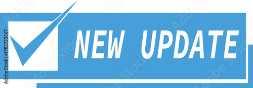 Blue notification banner with checkmark for software update or system upgrade