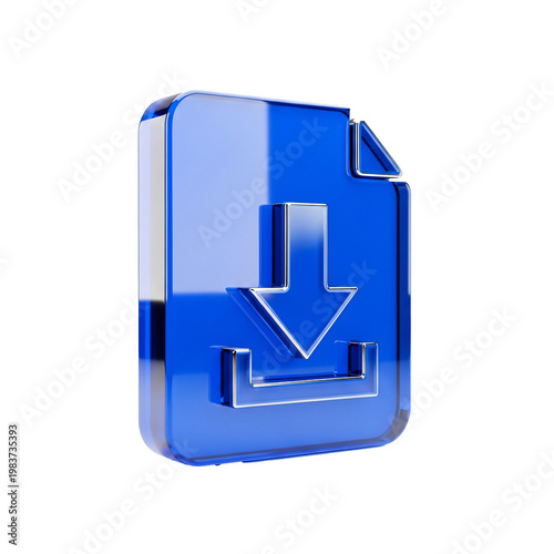 Blue Glass File Download Icon Isolated On Transparent Background