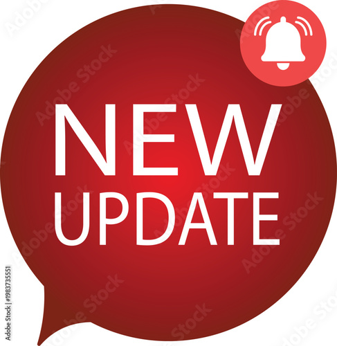 Red notification bubble with new update alert icon on dark background