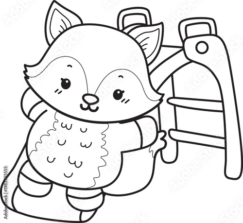 Coloring pages of Cute set of Fox sticker with activity. Outline of Fox with variation of activity