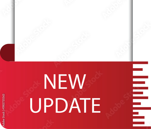 Red new update banner with white text on white background