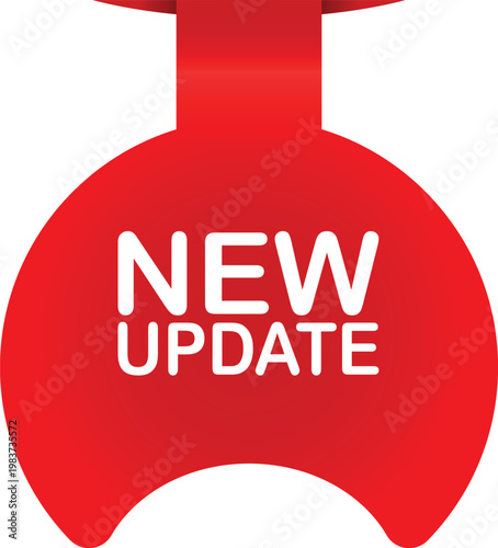 Bright red notification badge with NEW UPDATE text for digital marketing and software release