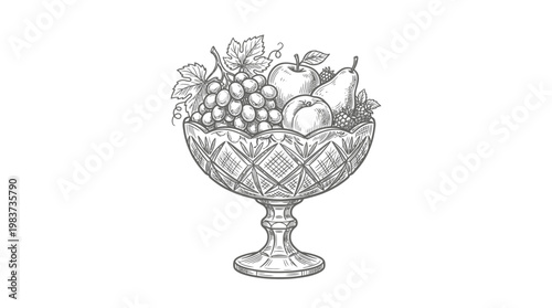 Elegant Engraved Fruit Bowl with Grapes and Assorted Fruits