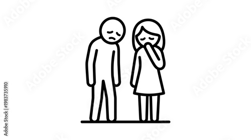 Sad Couple Black and White Linear Icon