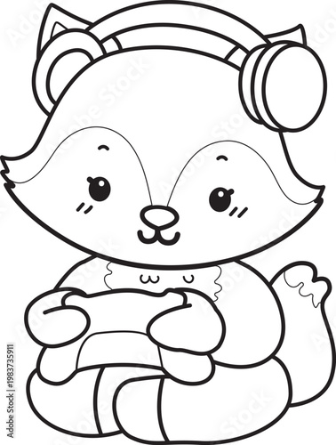 Coloring pages of Cute set of Fox sticker with activity. Outline of Fox with variation of activity