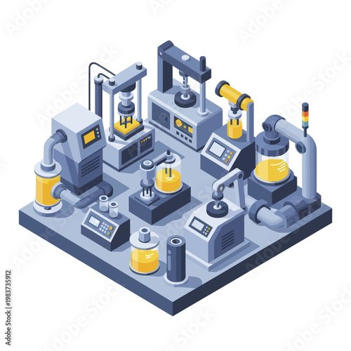 Isometric Laboratory Equipment Setup for Scientific Research and Experimentation.
