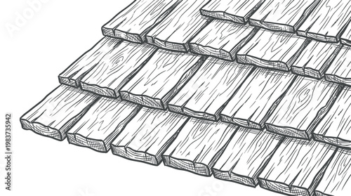 Detailed Hand-Drawn Wood Shingle Roof