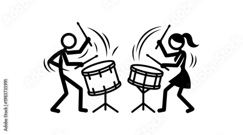 Stick Figure Musicians Playing Drums