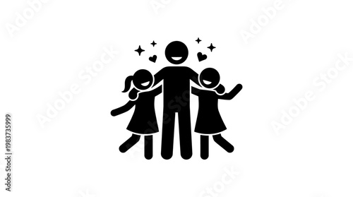 Father Hugged by Two Daughters with Love