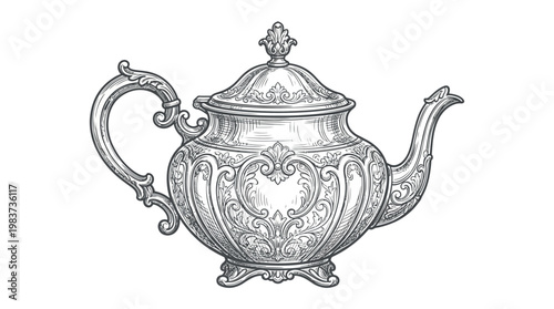 Elegant Vintage Teapot Engraving