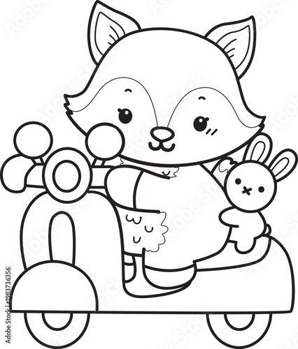 Coloring pages of Cute set of Fox sticker with activity. Outline of Fox with variation of activity