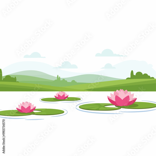 Pink Water Lilies on Green Pads.