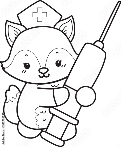 Coloring pages of Cute set of Fox sticker with activity. Outline of Fox with variation of activity