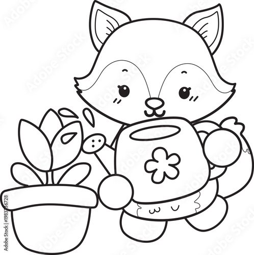 Coloring pages of Cute set of Fox sticker with activity. Outline of Fox with variation of activity