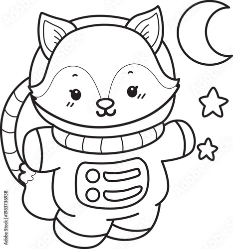 Coloring pages of Cute set of Fox sticker with activity. Outline of Fox with variation of activity