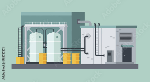 Industrial Facility with Storage Tanks and Processing Equipment.
