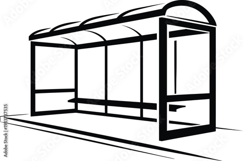 Modern bus stop shelter waiting area for public transportation passengers located on a city street sidewalk