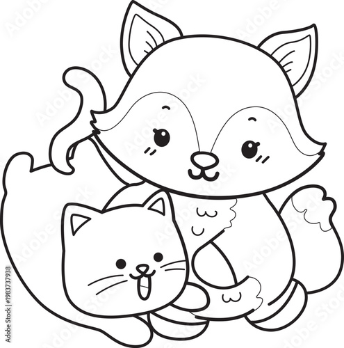 Coloring pages of Cute set of Fox sticker with activity. Outline of Fox with variation of activity