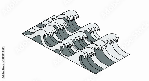 Stylized Ocean Waves Illustration in Repeating Pattern.