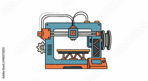 Modern 3D printer illustration for additive manufacturing technology.
