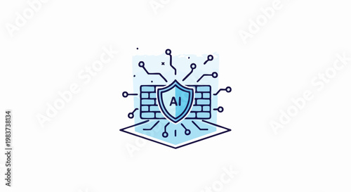AI Cybersecurity Shield and Firewall Technology Icon.