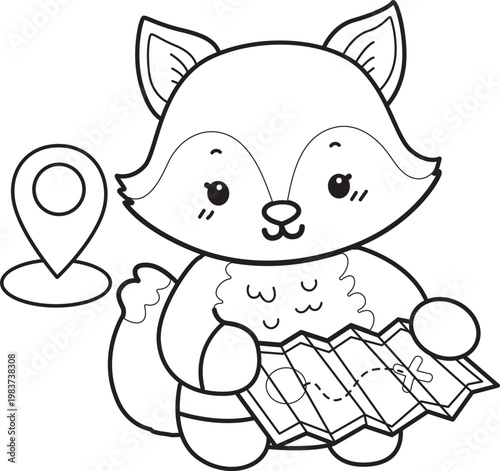 Coloring pages of Cute set of Fox sticker with activity. Outline of Fox with variation of activity