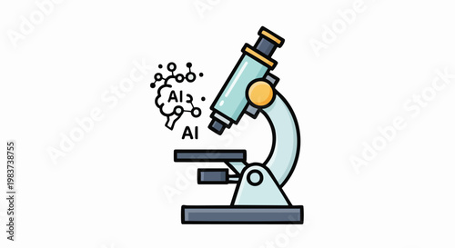 Microscope examining AI and molecular structures for scientific research.