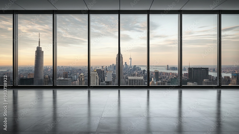 Fototapeta premium Empty Corporate Boardroom With City Skyline View