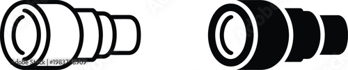 Two camera lens icons showing solid and outlined versions for professional photography gear equipment user interface