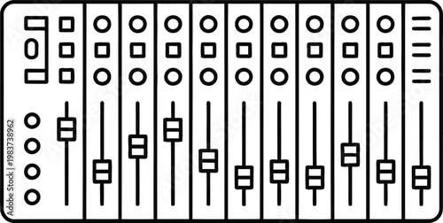 Professional audio mixing console with multiple faders and control buttons for recording studio sound production equipment