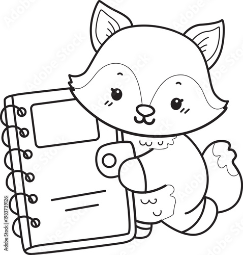 Coloring pages of Cute set of Fox sticker with activity. Outline of Fox with variation of activity