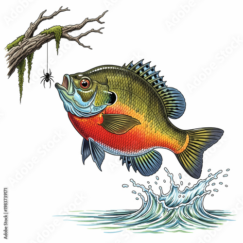 Illustration of a bluegill sunfish in a classic vintage artistic style with detailed scales and fins